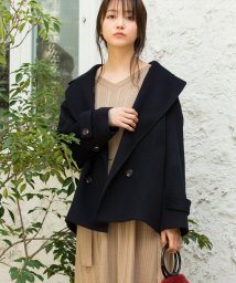 VIS(ビス)/【ドラマ着用】【蓄熱+静電気防止加工】【WOOL100%】ダブルブレストミディ丈コート/ネイビー（40）