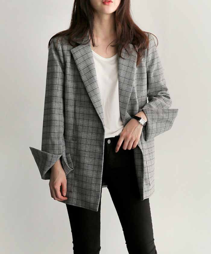 驚くばかりチェック ジャケット レディース 人気のファッション画像