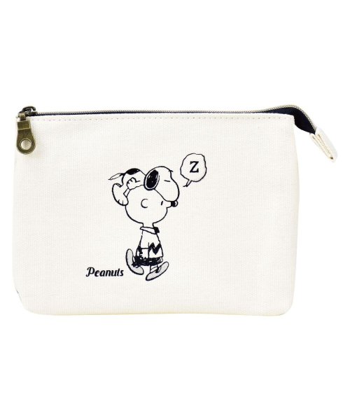 スヌーピー ポーチ 小物入れ レディース 女子 大人 高校生 2ルーム 大きめ キャンバス 帆布 ファスナー キャラクター 化粧ポーチ ランナー Runner Magaseek