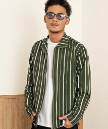 VICCI(ビッチ)/VICCI【ビッチ】ストライプ柄8分袖ジップシャツ/カーキ