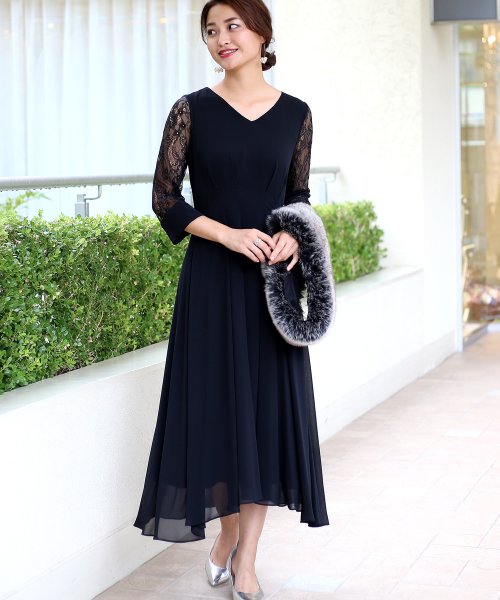 結婚式 パーティー ウエストタックミモレ丈ワンピース ブージュルード Bou Jeloud Magaseek
