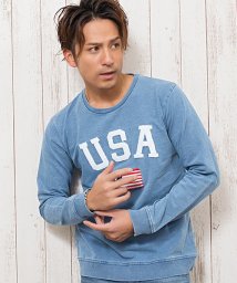 CavariA(キャバリア)/CavariA【キャバリア】インディゴ染めUSAサガラ刺繍クルーネック長袖裏毛スウェットトレーナー/サックス