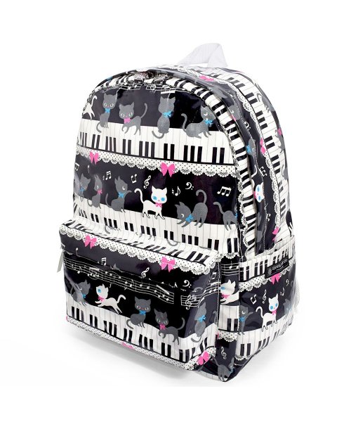 通園 通学 リュックサック チェストベルト付き ピアノの上で踊る黒猫ワルツ ブラック カラフルキャンディスタイル Colorful Candy Style Magaseek