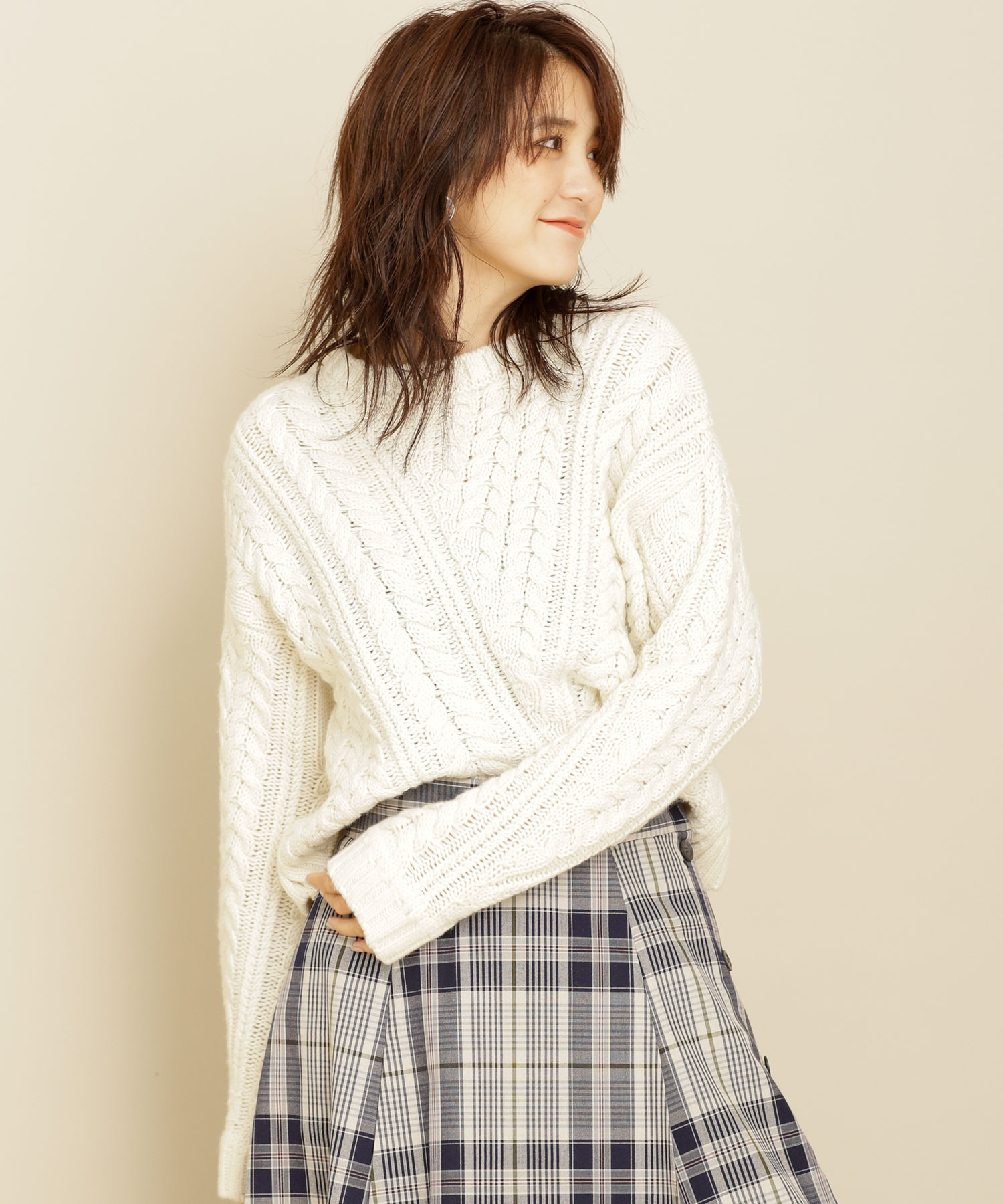 NANO UNIVERSE 斜メケーブルニットプルオーバー