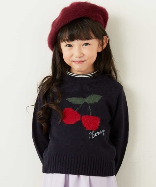 a.v.v(KID'S)(アー・ヴェ・ヴェキッズ)/[100－130]【洗える】モチーフインターシャニット[WEB限定サイズ]/ネイビー