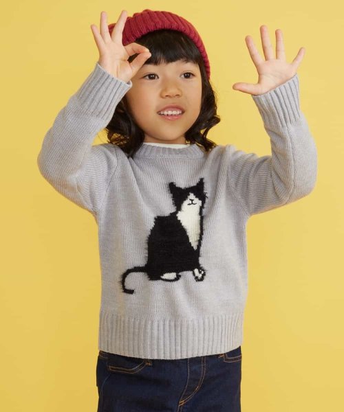 a.v.v(KID'S)(アー・ヴェ・ヴェキッズ)/[100－130]【洗える】モチーフインターシャニット[WEB限定サイズ]/ライトグレー