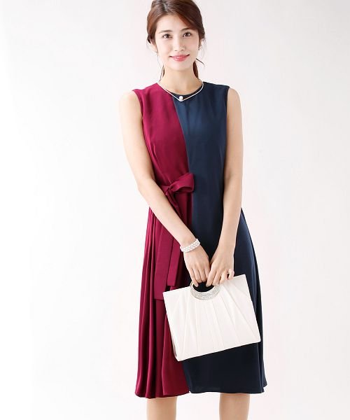 結婚式 パーティー 二次会 サイドリボンバイカラードレス ブルーイースト Blueeast Magaseek