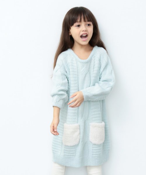 ROPE' PICNIC　KIDS(ロぺピクニックキッズ)/【ROPE' PICNIC KIDS】モヘアタッチボアポケットワンピース/サックス（48）