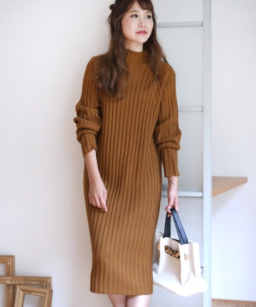 セール プチプラ 定番 ハイネックリブニットワンピース ブージュルード Bou Jeloud Magaseek