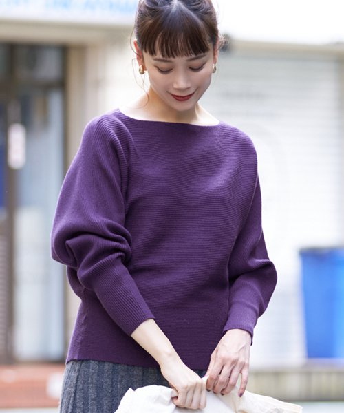  コカ しっとりやわらかシンプルボートネックトップス レディース PURPLE L coca】