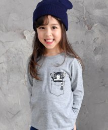 子供服Bee(子供服Bee)/シンプルプリントT/47ねこポッケ×グレー地