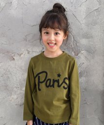 子供服Bee(子供服Bee)/カラバリ豊富！長袖プリントTシャツ/カーキ地×PARIS