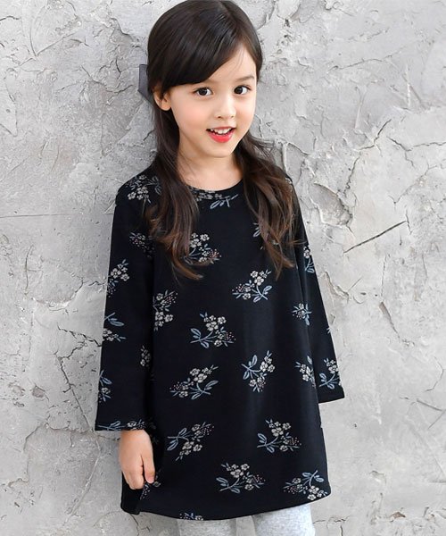 セール 総花柄 Aラインカラバリ長袖ワンピース 裏起毛 子供服bee 子供服bee Magaseek