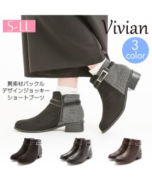 Vivian(ヴィヴィアン)/異素材バックルデザインジョッキーショートブーツ/ブラック系1