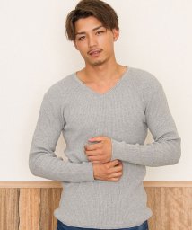 CavariA(キャバリア)/CavariA【キャバリア】2タイプから選べるワッフル無地クルー＆Vネック長袖Tシャツ/グレー系1