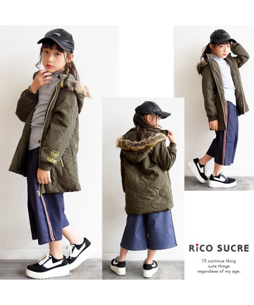 RiCO SUCRE(リコ シュクレ)/中綿キルトロングジャケット/カーキ