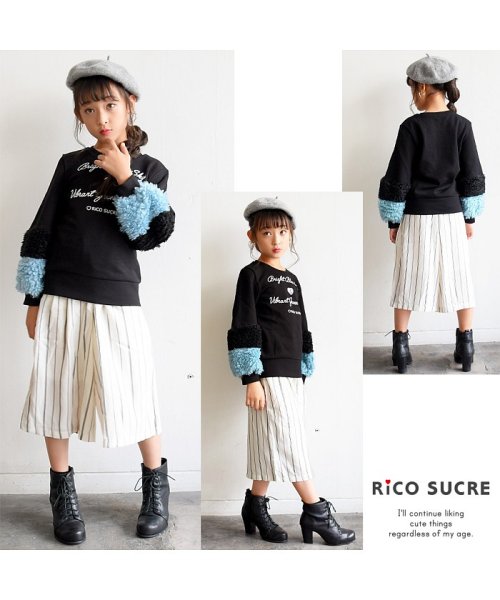 RiCO SUCRE(リコ シュクレ)/袖ファー付きロゴプリントトレーナー/ブラック
