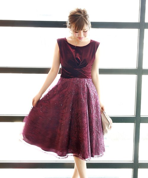 セール 結婚式 パーティー 二次会 ベロア 刺繍レーススパンコールドレス ブルーイースト Blueeast Magaseek