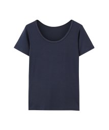 MAC HOUSE(women)(マックハウス（レディース）)/Navy 機能インナー無地半袖UネックTシャツ 375501MH/DKブルー