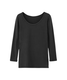 MAC HOUSE(women)(マックハウス（レディース）)/Navy 機能インナー無地8分袖UネックTシャツ 375502MH/クロ