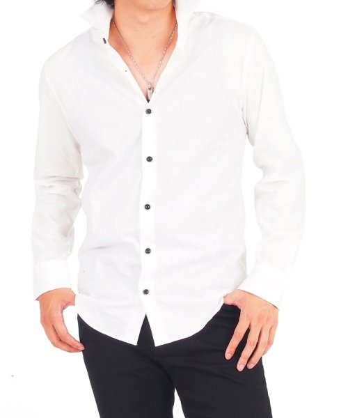 TopIsm(トップイズム)/日本製ホリゾンタルカラー長袖シャツ/ホワイト