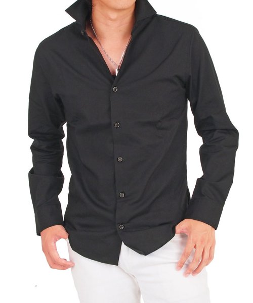 TopIsm(トップイズム)/日本製ホリゾンタルカラー長袖シャツ/ブラック