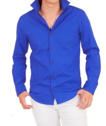 TopIsm(トップイズム)/日本製ホリゾンタルカラー長袖シャツ/ブルー