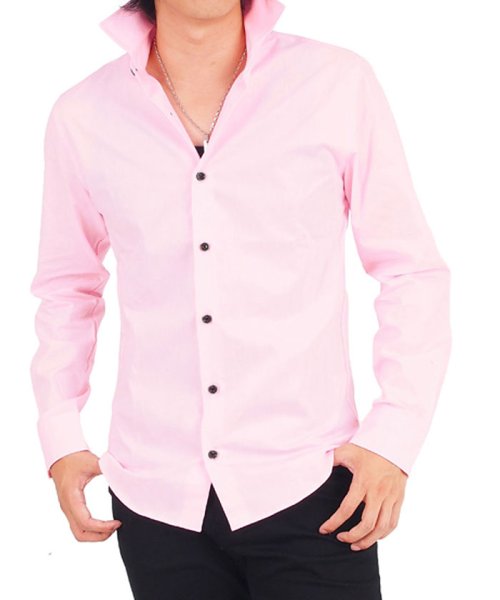 TopIsm(トップイズム)/日本製ホリゾンタルカラー長袖シャツ/ピンク