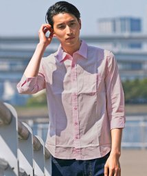 TopIsm(トップイズム)/ストレッチブロード素材7分袖シャツ/ピンク