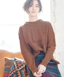 ROPE' PICNIC(ロペピクニック)/【WEB限定】パッチワークケーブルニット/ブラウン（22）