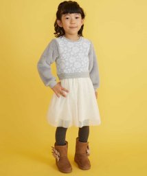 a.v.v(KID'S)(アー・ヴェ・ヴェキッズ)/[100－130]フェイクファースリーブチュールドッキングワンピース[WEB限定サイズ]/ライトグレー