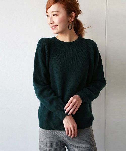 REAL　CUBE(リアルキューブ)/si:m 日本製 【Yamagata Knit】ホワイトカシミヤニット/グリーン