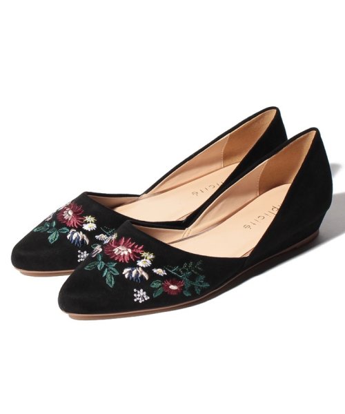 B.C STOCK　OUTLET(ベーセーストックアウトレット)/EMBROIDERY POINTED FLAT SHOES/ブラック