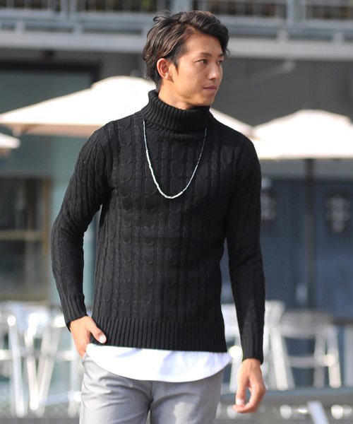 セーター メンズ Men S ニット Knit タートルネック ハイネック ボリュームネック ケーブル編み ケーブル 無地 ニットセーター スペイド Spade Magaseek