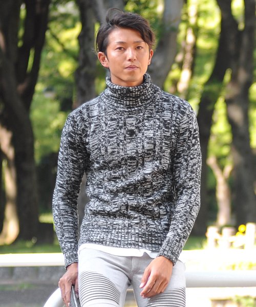 SPADE(スペイド)/セーター メンズ Men's ニット knit タートルネック ハイネック ボリュームネック ケーブル編み ケーブル 無地 ニットセーター/ブラック系1