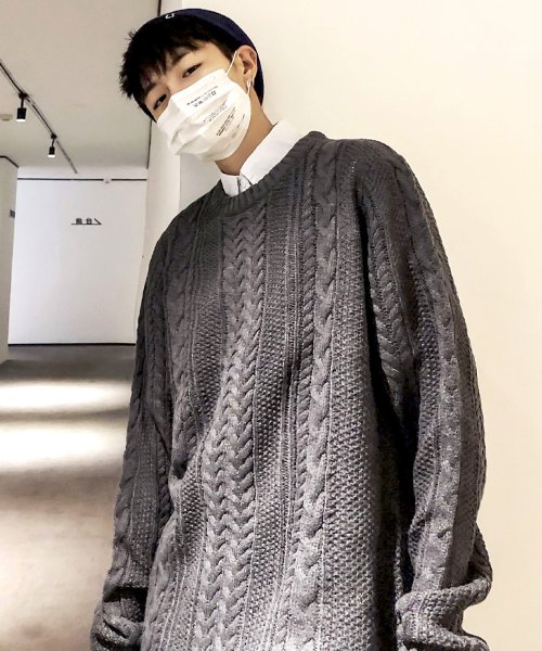 SPADE(スペイド)/セーターニットフィッシャーマンknitメンズMen'sケーブルクルーネックUネックニットソーセーターきれいめブラックグレー白ホワイト紺ネイビー/チャコールグレー