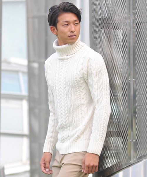 SPADE(スペイド)/ セーターニットフィッシャーマンメンズ タートルネック ハイネック ニットソー セーター sweater きれいめ ブラック グレー 白 ホワイト 紺 ネイビー/ホワイト