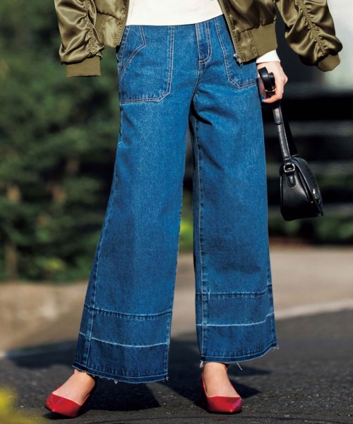 裾デザインデニムワイドパンツ ジーラ Geera Magaseek