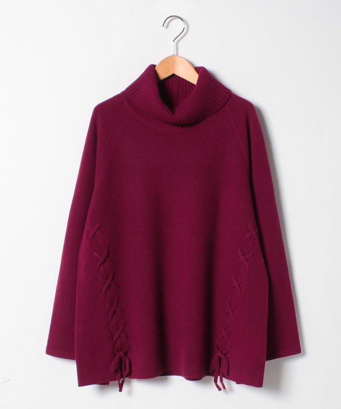 Leilian PLUS HOUSE レースアップタートルネックニット