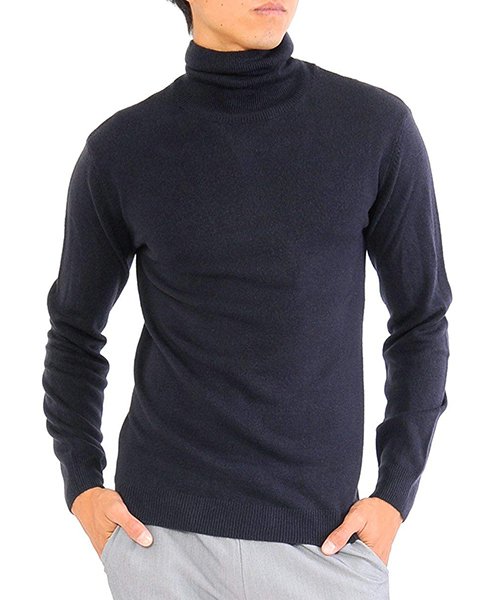 SPADE(スペイド)/ニットknitメンズMen'sボーダータートルネックカシミアタッチVネックニットソーセーターsweaterスエーターきれいめブラックグレー/ネイビー