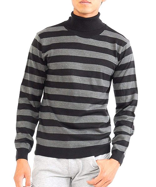 SPADE(スペイド)/ニットknitメンズMen'sボーダータートルネックカシミアタッチVネックニットソーセーターsweaterスエーターきれいめブラックグレー/その他