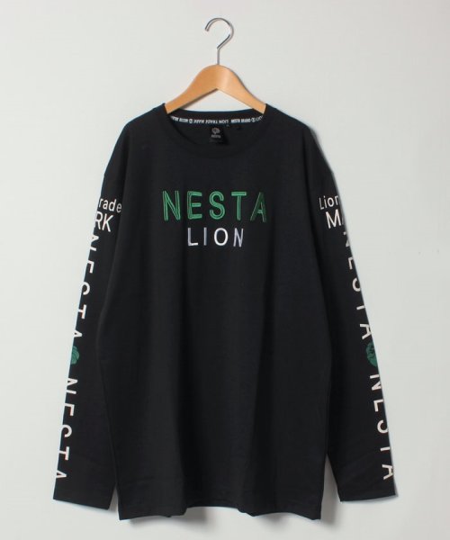 MARUKAWA(大きいサイズのマルカワ)/【NESTA BRAND】 ネスタ 大きいサイズ 長袖 プリント Tシャツ/ブラック