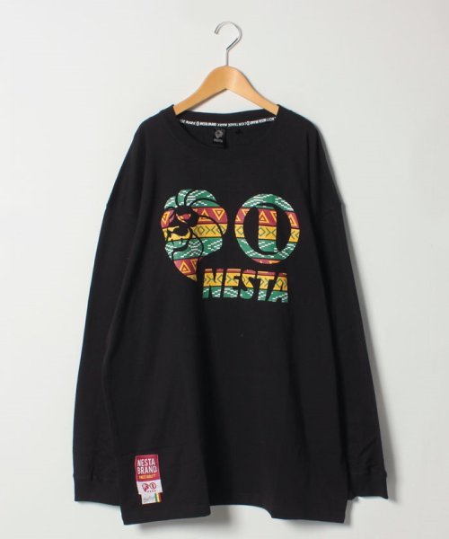 MARUKAWA(大きいサイズのマルカワ)/【NESTA BRAND】ネスタ 大きいサイズ 長袖 プリント Tシャツ/ブラック