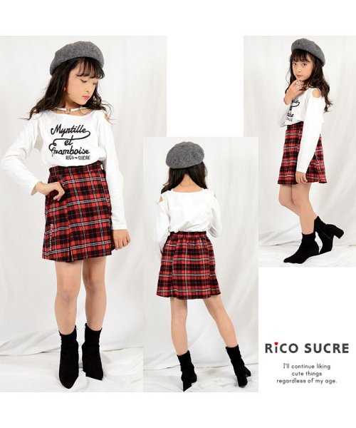 RiCO SUCRE(リコ シュクレ)/チェック柄サスペンダー付きスカパン/レッド