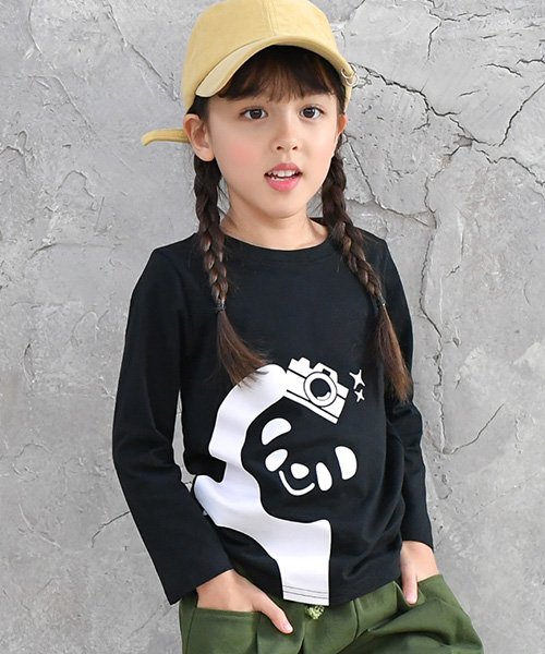 子供服Bee(子供服Bee)/種類豊富なロゴから選べる 長袖Tシャツ/カメラぱんだ×ブラック地