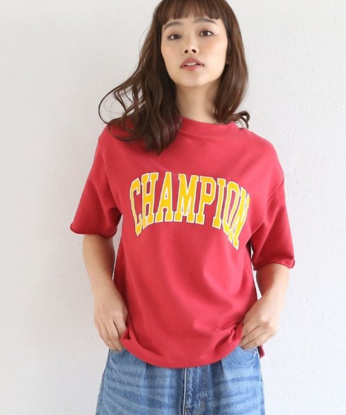 coen(coen)/Champion(チャンピオン)スウェットロゴTシャツ/RED