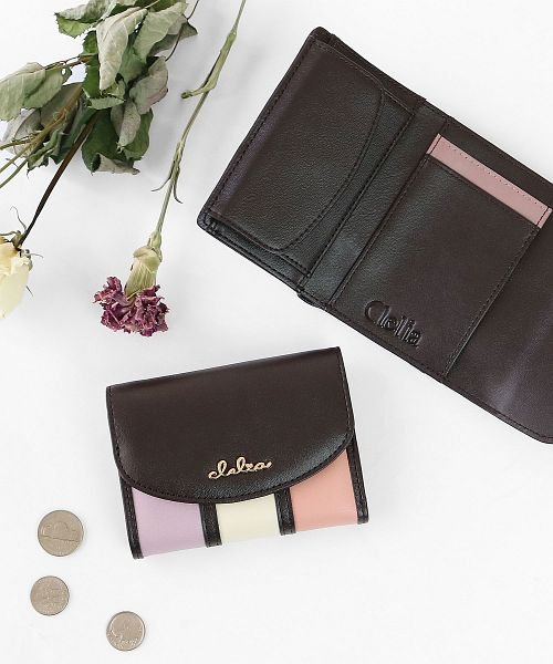 小さい財布 レディース 三つ折り 極小財布 ストライプ フラップ 財布 コンパクトウォレット クレリア Clelia Magaseek