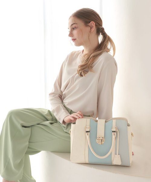 ハンドバッグ レディース 2way 斜めがけ 肩掛け ベルト トリコロールカラー ショルダーバッグ クレリア Clelia Magaseek