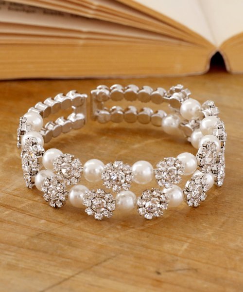 結婚式 デイリー パール ビジューフラワーモチーフブレスレット プールヴー Pourvous Magaseek