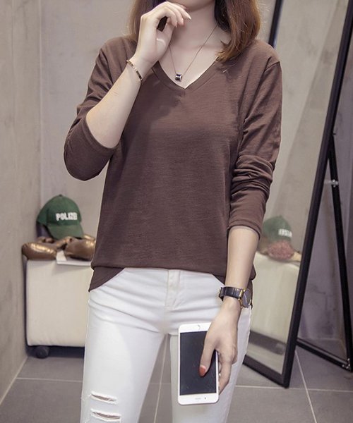 Vネックカットソー 韓国 ファッション レディース かわいい シンプル オシャレ A W Ra 60 アフェリーチェ Afelice Magaseek